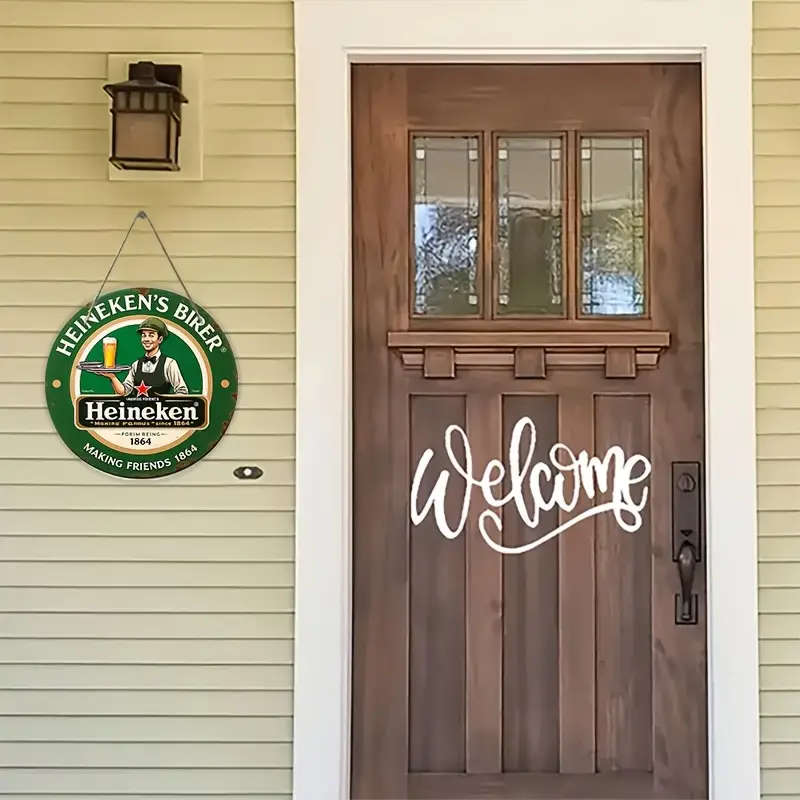 1pc Vintage Beer Wall Art Sign 20.32 cm Round Artificial Wood Plaque with Lanyard Classic American S