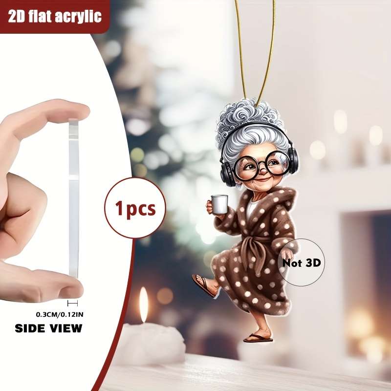 1pc 2D Flat   Cute Fashionable  Acrylic Grandma Pendant Charming Brown Dress Headpho
