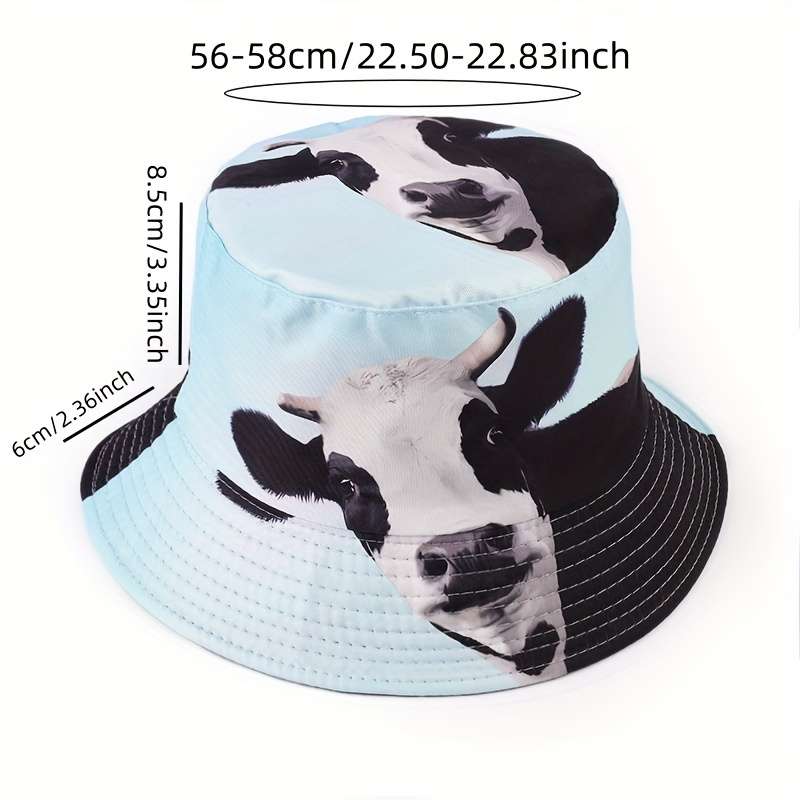 1pc Creative Funny Animal Series Bucket Hat Pig Cow Gorilla Mermaid Print Fisherman Hat Sun