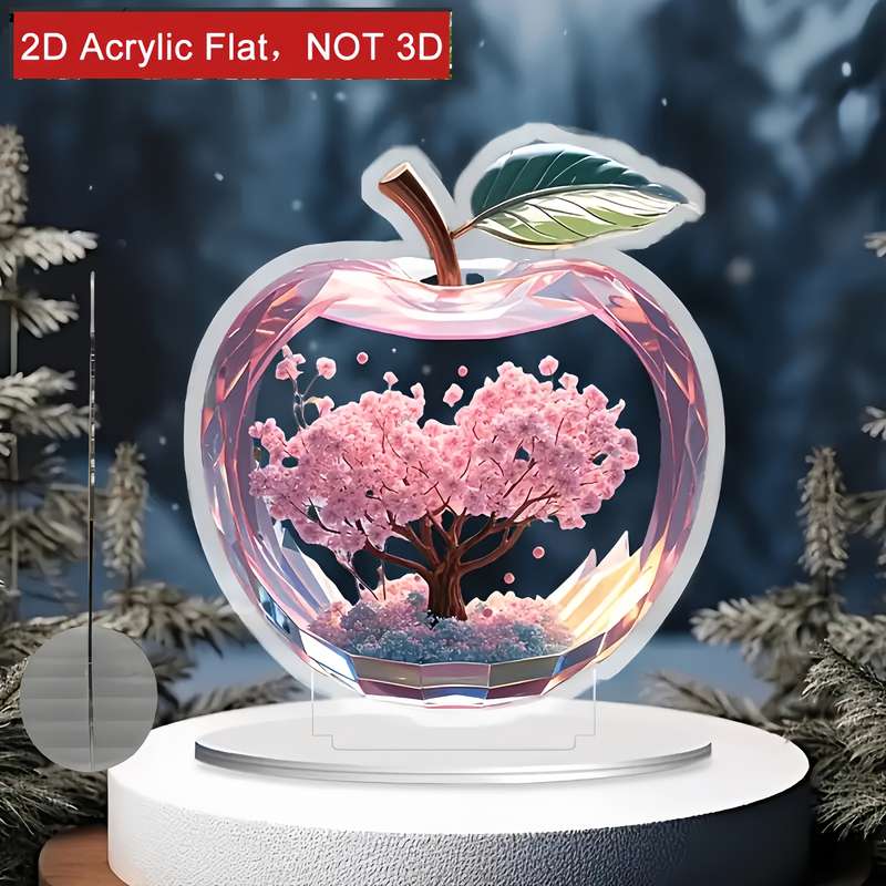 1pc 2D Flat  Acrylic Apple Decor with Cherry Blossom Design Vibrant Pink Flower Tree in Acrylic Do