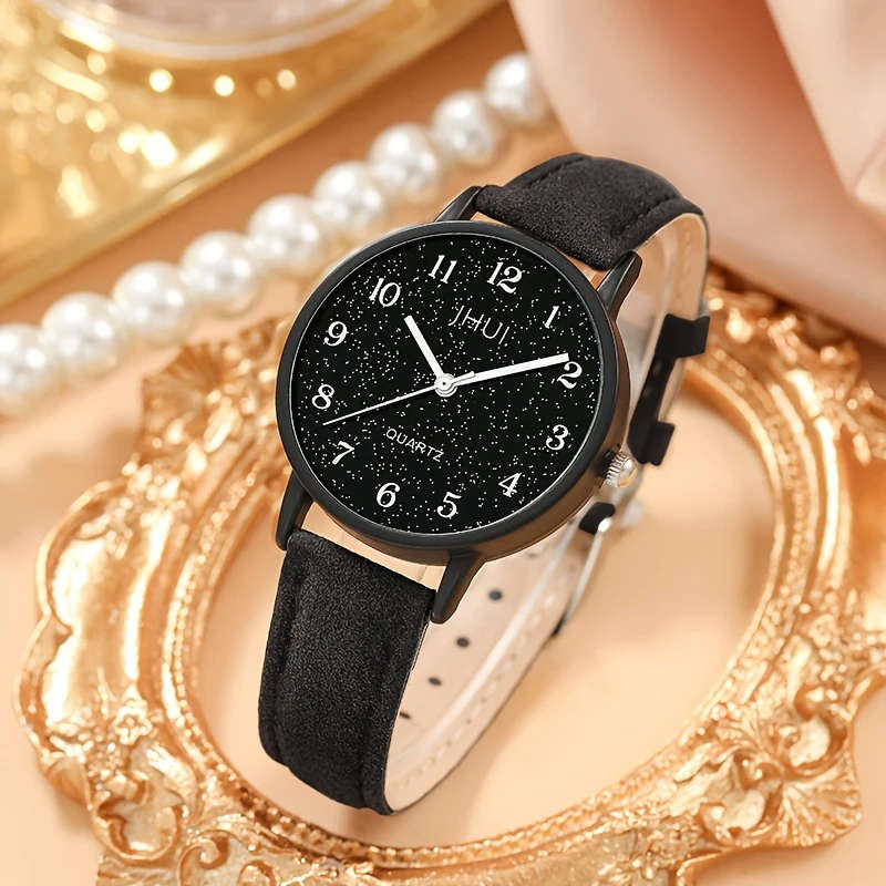 6pcs set Women's Fashion Casual Trendy Quartz Watch and Bracelet Necklace Ring Earrings Jewelry Set