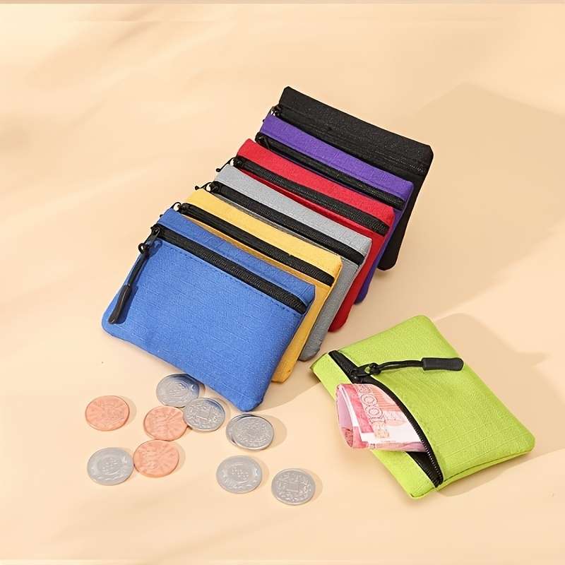 1pc New Mini Multi-Color Oxford Cloth Coin Purse with Solid Color Mesh Zipper Portable for Student
