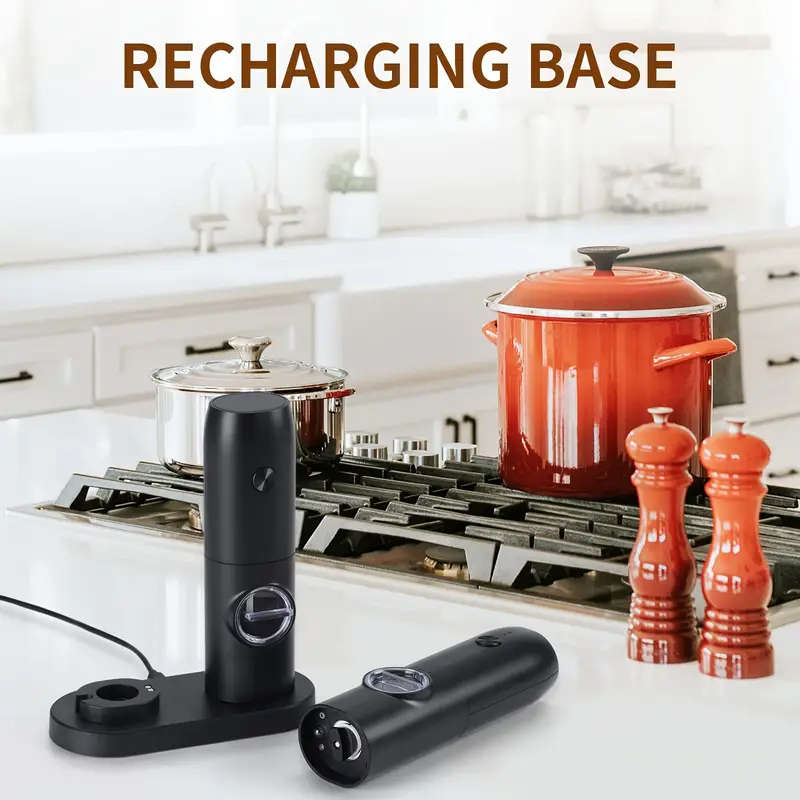 Electric Salt and Pepper Grinder Set Rechargeable Adjustable Coarseness One-Hand Operation Dual Char