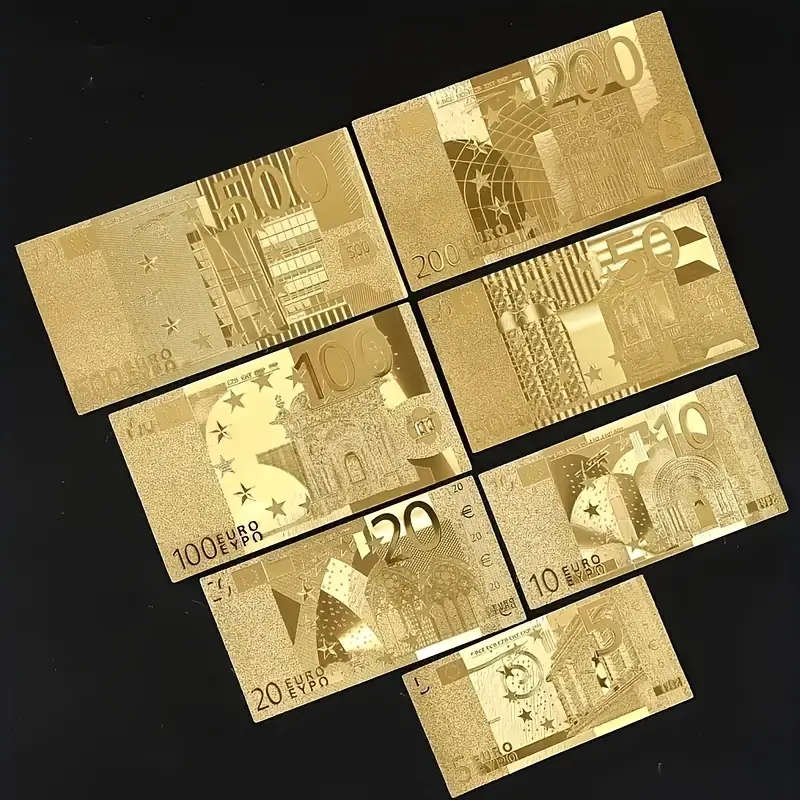 7 Piece Gold Euro Banknote Replica Set - Double-Sided