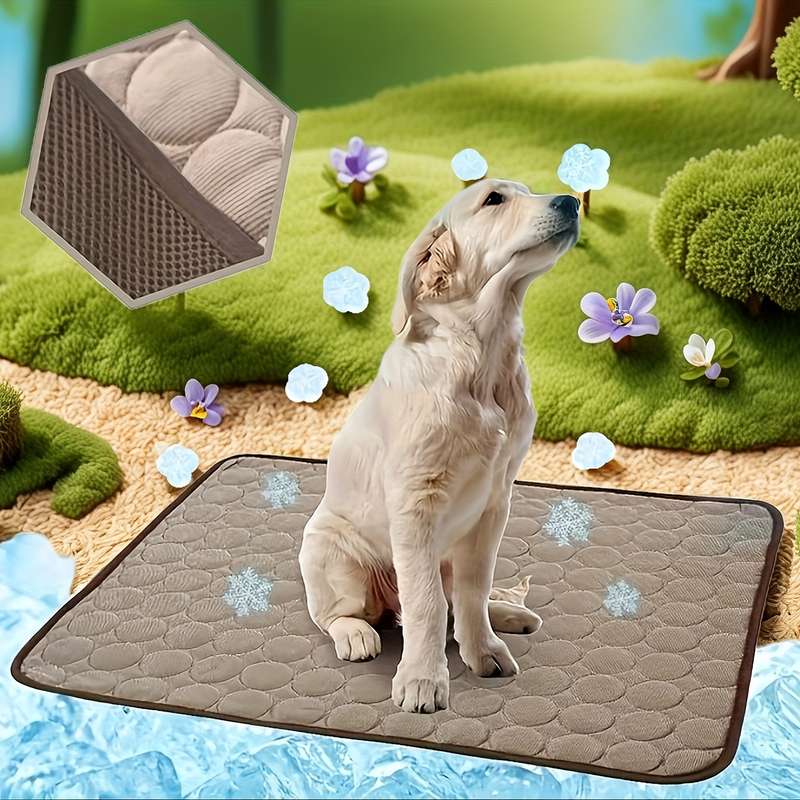 1PC Pet Mat Ice Sliky Fiber Fabric Cooling Mat Coffee Color Size XL   100x72cm