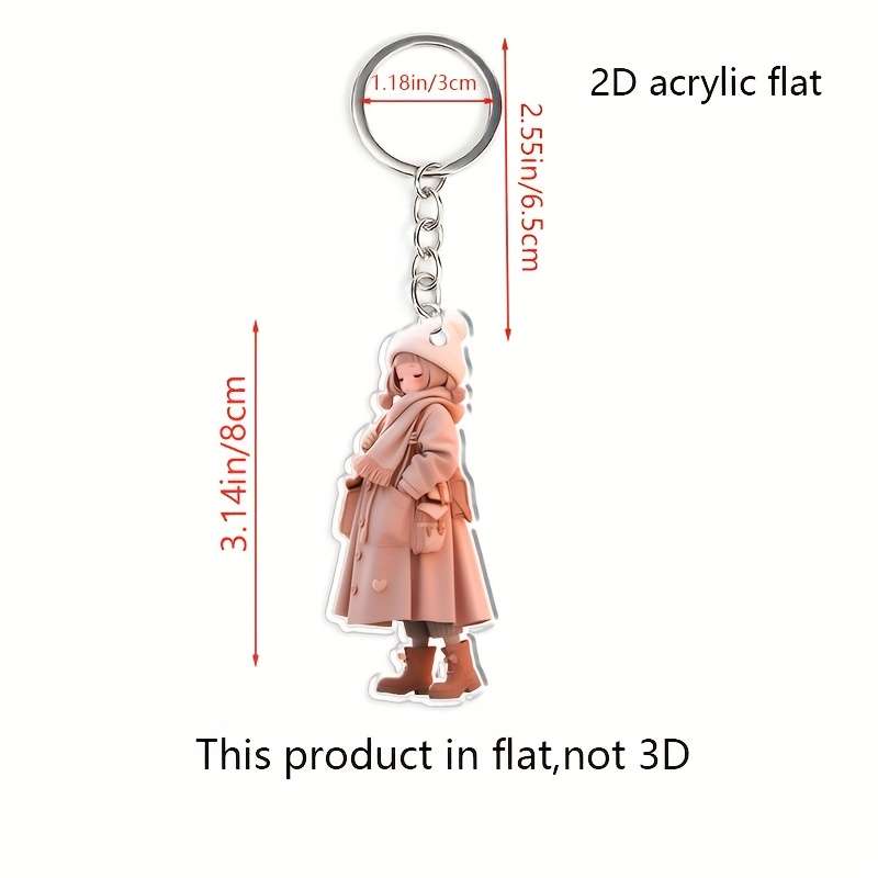 1pc 2D Flat Acrylic Trendy Winter Cartoon Female Keychain Pendant