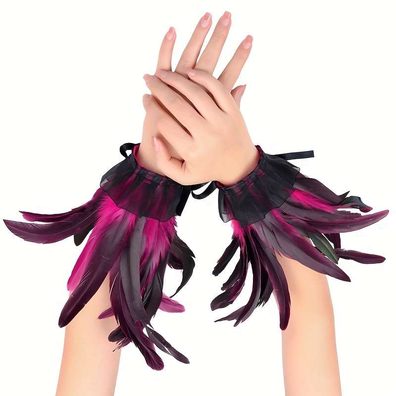 1 Pair Rose Red Feather Lace Hand Gloves