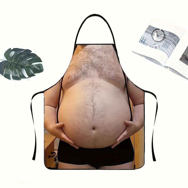 1pc Stylish Beer Belly Apron Black Polyester Adjustable Strap Perfect for Men'S Work Kitch
