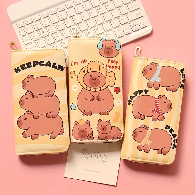 1pc Capybara-Themed Long Wallet for Girls Women Large Capacity Multi-Card Slots Synthetic Fau
