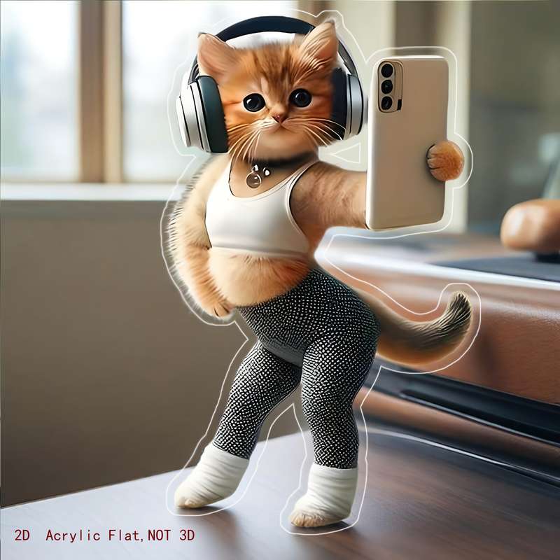 1pc 2D Flat  Printing Cute Fitness Kitten Pendant Acrylic Car Interior Pendant Home Bedroom Pendant