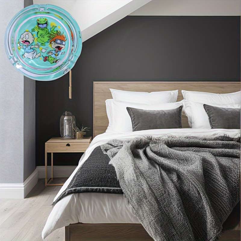 1pc Charming Cartoon Flower Glass Ashtray 85mm Round Perfect for Home Use Gifts