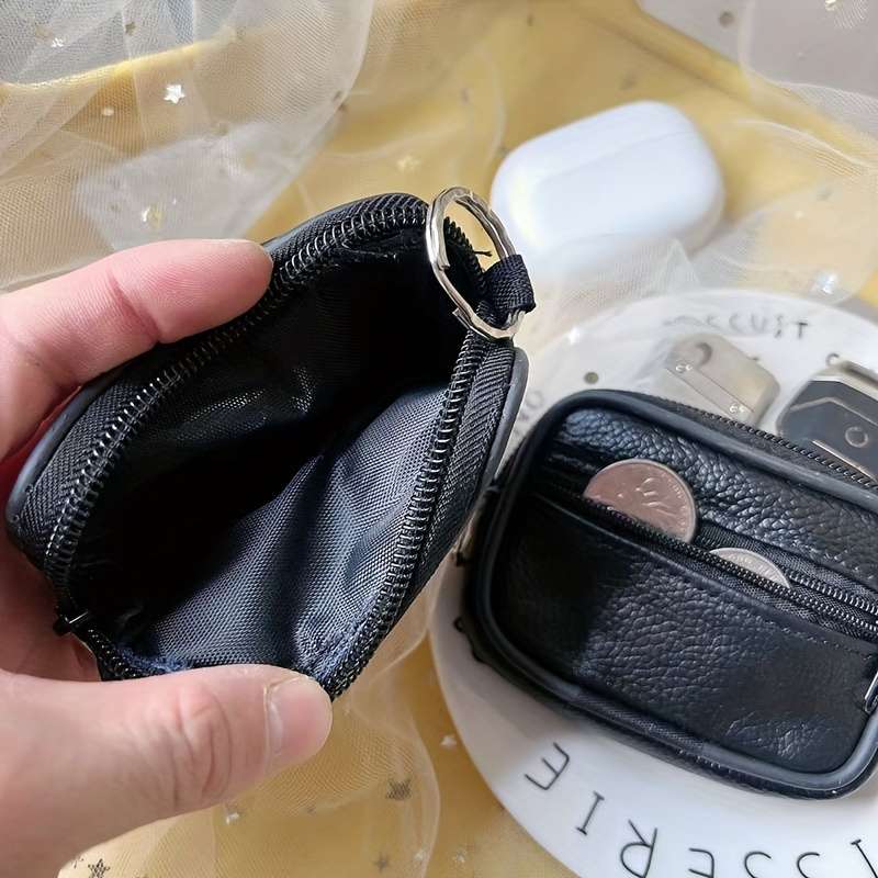 1pc Mini Men'S Elegant Black Leather Fanny Pack with Coin Purse Card Holder Portable Multi
