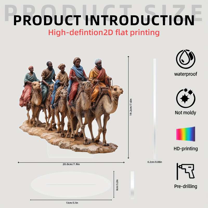 1pc 2D Flat   Acrylic Camel Caravan Desktop Decoration Waterproof and Scratch-Resistant Vibra