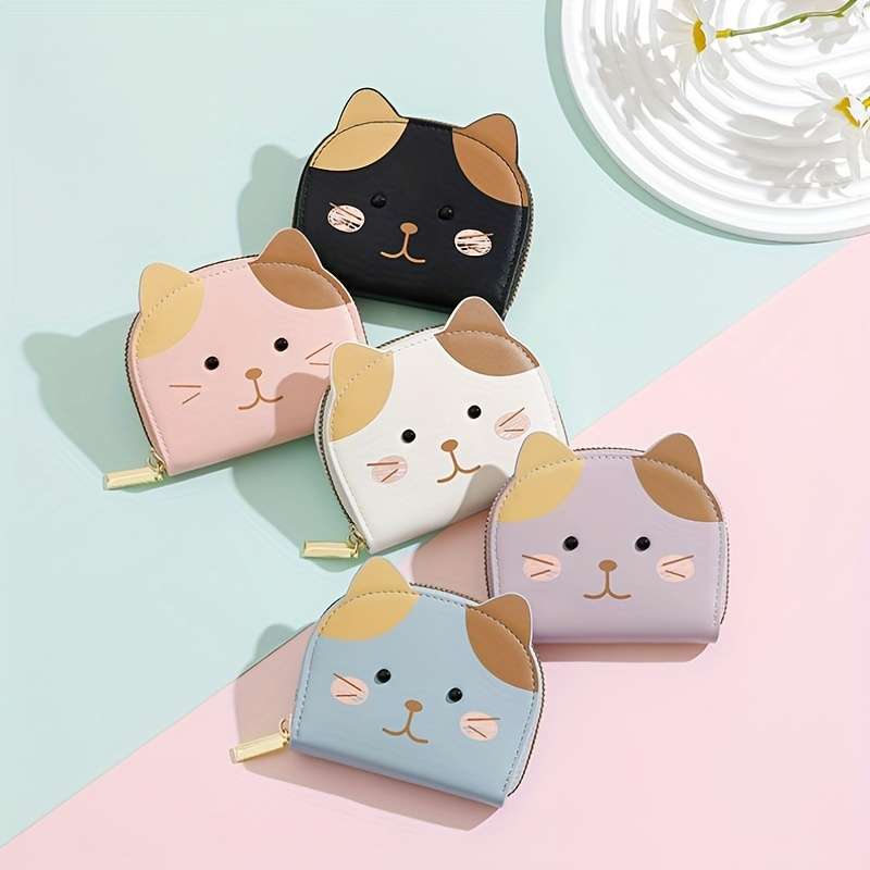 1pc Girl's Wallet Card Holder Women's Mini Coin Purse with 2 Coin Compartments + 9 Card Slots Cute