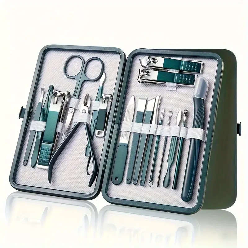 18pcs set Classic Manicure Kit Stainless Steel Portable Nail Clippers Fingernail Toenail Cutter With