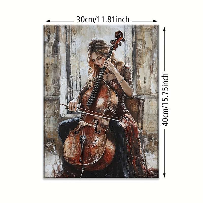 1pc Elegant Cellist Canvas Art Contemporary Fashion-Themed Woman Playing Cello High-Definition