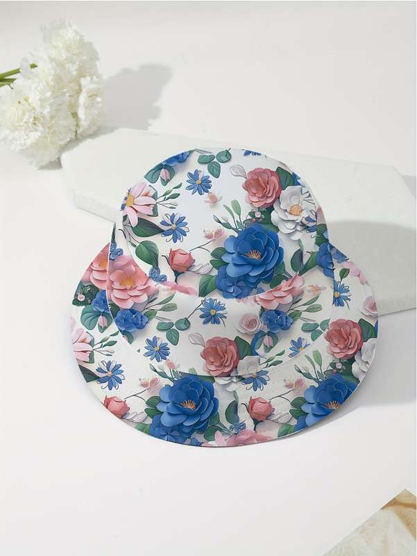 1pc Reversible Floral Bucket Hat for Men Women Sun Protection Polyester Non-Stretch Perfect