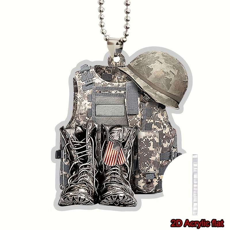 1pc 2D Flat   Military Veteran Backpack Boots Car Decoration  Rearview Mirror Accessories Re