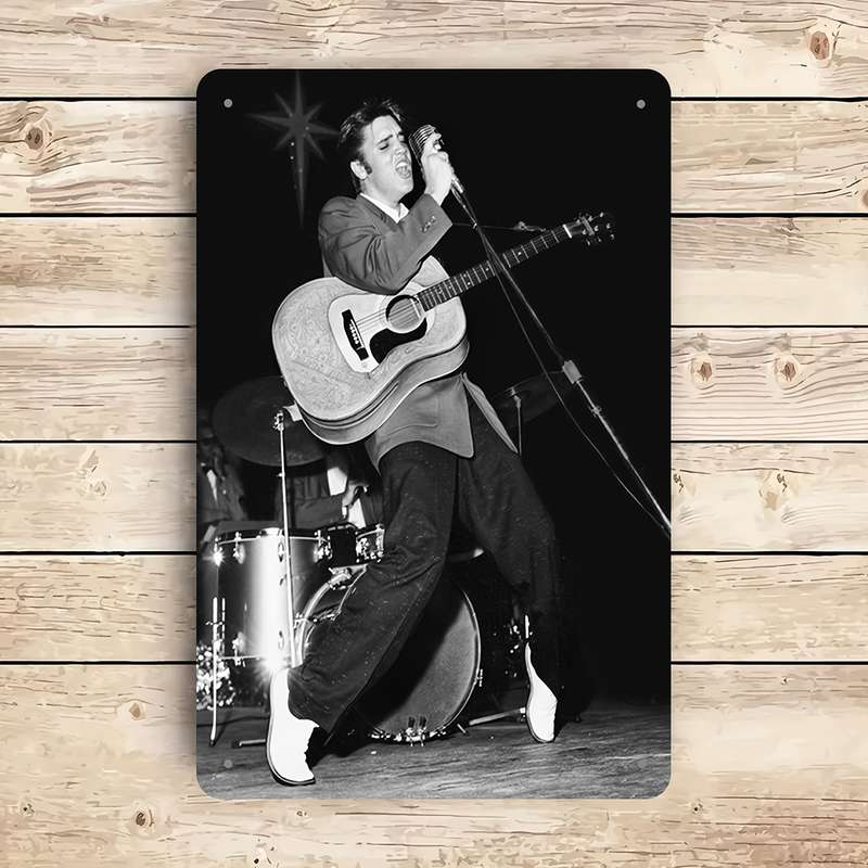 1pc Vintage Elvis Metal Sign 20.32x30.48 cm Wall Decor with Guitar Microphone Design Ideal fo