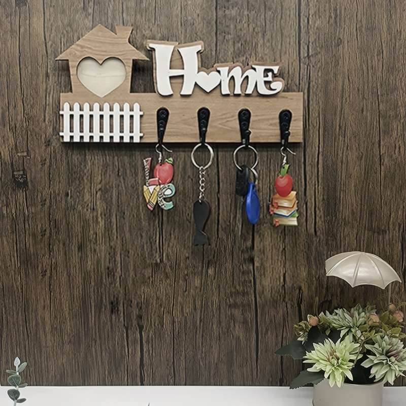 1pc Rustic Wooden Key Holder with Heart DesignEasy to Install Wall-Mounted Key Hook for Door or P