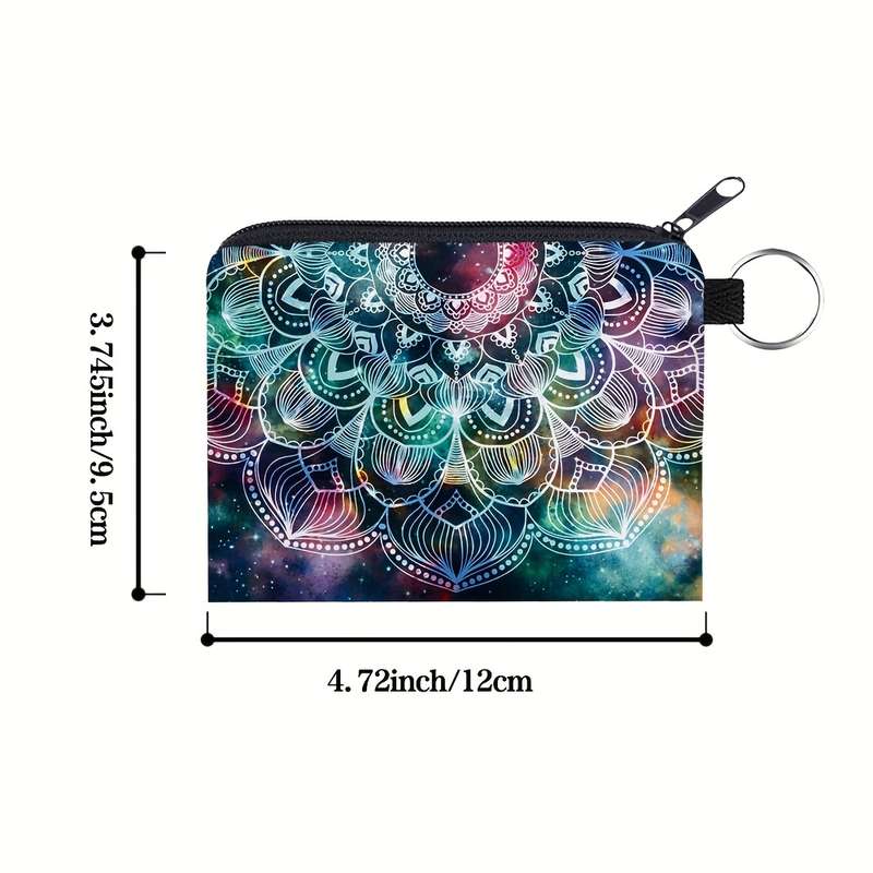 1pc Women'S Polyester Mandala Starry Sky Print Portable Coin Purse Digital Printed Key Card Holder