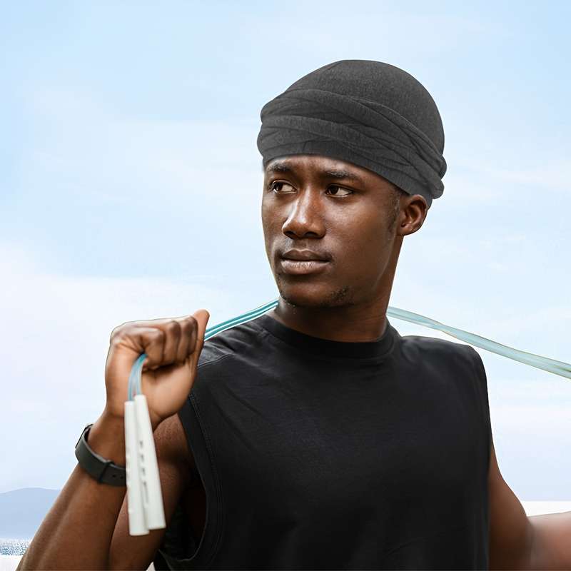 1pc Men's Magic Tape Braided Headwrap Hat Moisture-Wicking Knit Fabric Hand Washable Unisex Hip