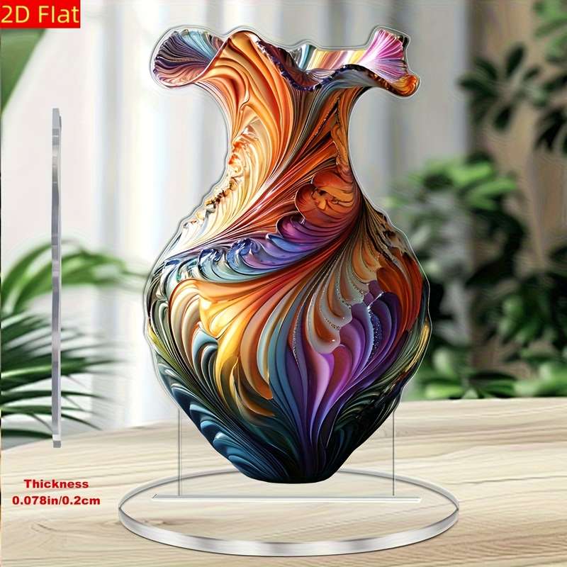 1pc 2D Flat  Elegant Acrylic Vase with Swirling Patterns 11.0cm x 18.03cm Multifunctional  Art