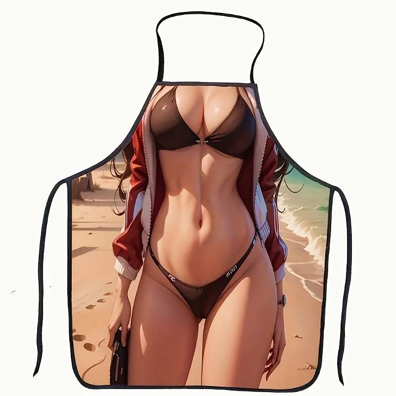 1pc Novelty Beach Scene Apron Polyester Lightweight Ideal for Kitchen BBQ Hairdressing Baki