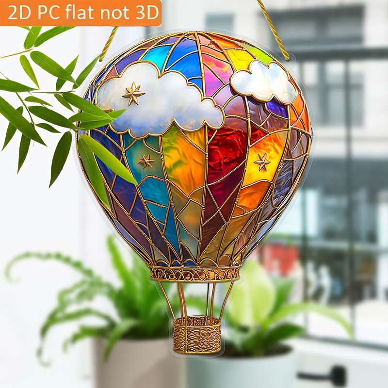 1pc 2D Flat   Vibrant Rainbow Hot Air Balloon Acrylic Light Catcher  Design with Colorf