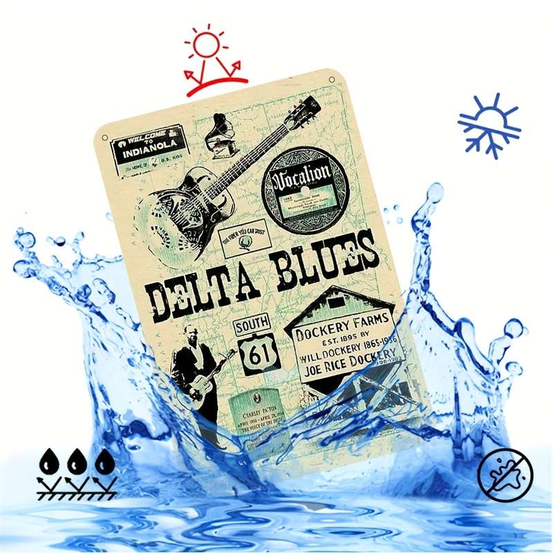 1pc Vintage Delta Blues Metal Tin Sign 30.48x20.32 cm Retro Wall Art with Guitar Player Music-T