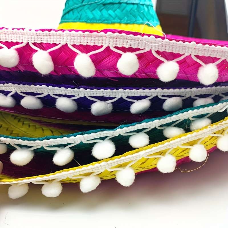 1pc Vibrant Mexican Fiesta Sombrero Colorful Cotton Woven Hat with Black Ribbon Perfect for Hall