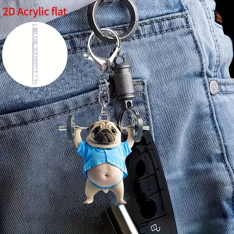 1pc 2D Flat   Keychain A Cute Pug  Acrylic Keychain Adorable Flat Key Ring Ornament Suit