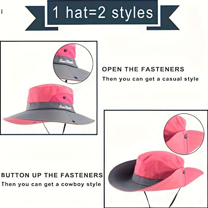 1pc Womens Ponytail Sun Hat Protection Bucket Hats Foldable Wide Brim Summer Boonie Beach Cap Fishi