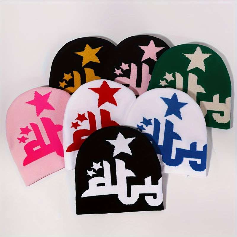 1pc DUTY Jacquard Knit Beanie Hat Unisex Acrylic Lightweight Pullover Cap for Street Fashion Out