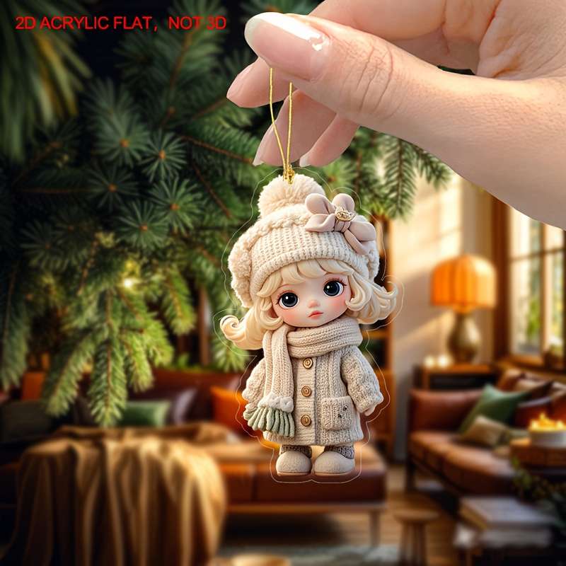 1pc 2D Flat   Cartoon Girl Pendant Modern Acrylic Family Theme Perfect Holiday Gift Car Hanging Dec