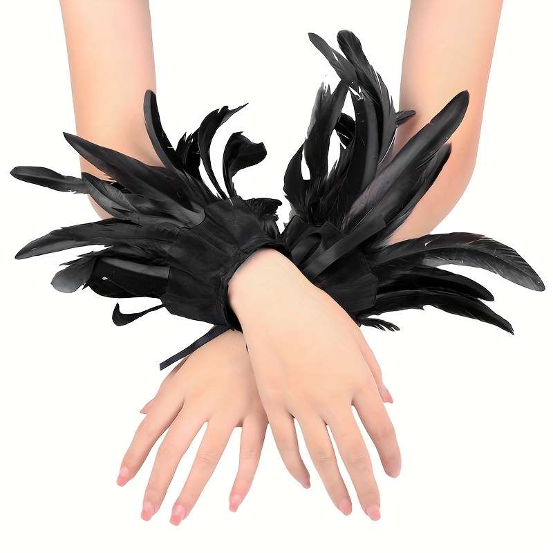 1 Pair Rose Red Feather Lace Hand Gloves