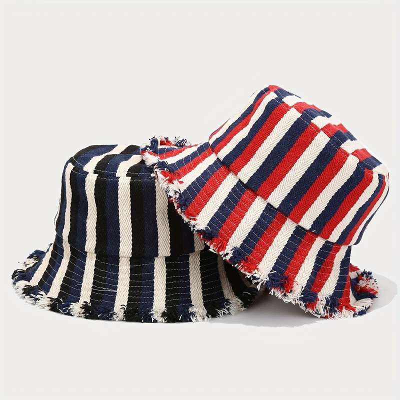 1pc 1 Style Striped Fuzzy Brim Fisherman Hat Autumn and Winter Fashionable Trendy Bucket Hat Couple