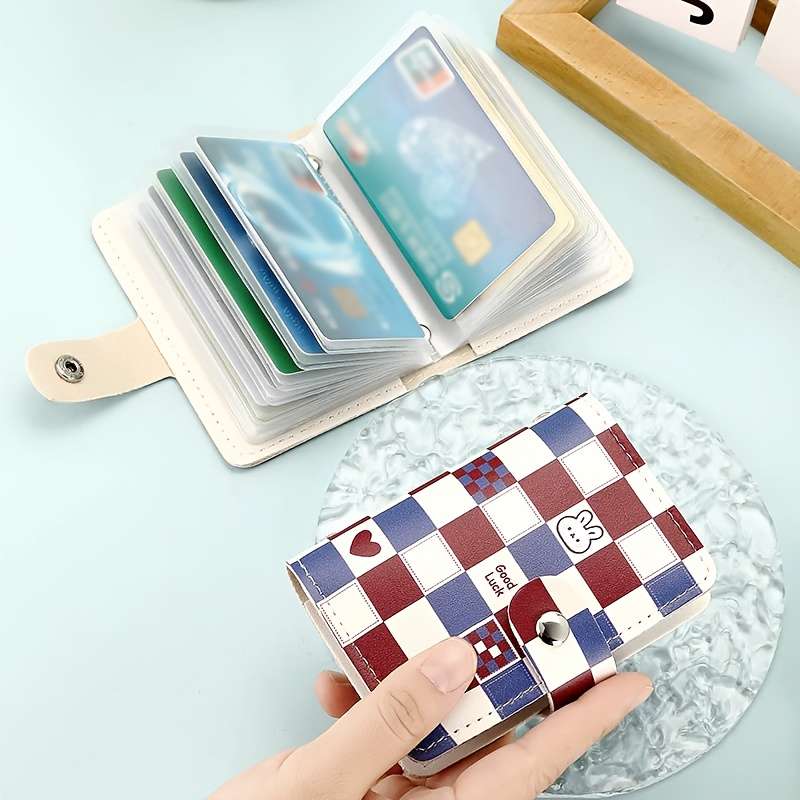 1pc Women'S Credit Card Holder Casual Style Synthetic Faux Leather Card Case with Snap Closure La