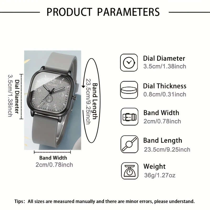 1pc Stylish Men's Square Dial Quartz Watch Perfect Gift for Boyfriend Family on Birthdays Holidays