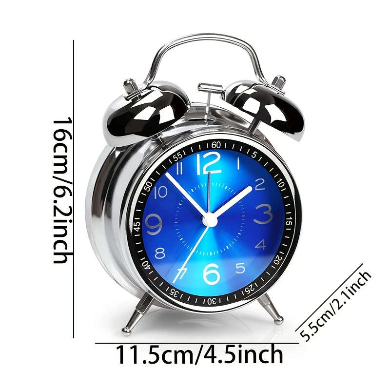 1pc Chic Metal Alarm Clock with Glass Face Luminous Silent Quartz Movement Anti-Fall Design