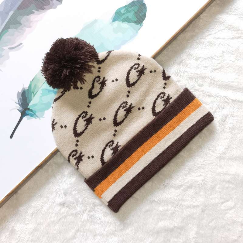 1pc Y2K Polyester Knit Beanie Double-Sided Patterned Striped Turn-Up with Pom-Pom Unisex Fash