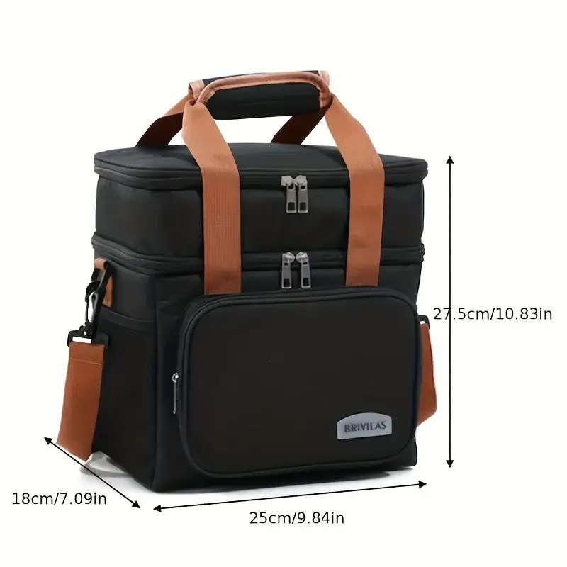 Insulated Lunch Bag Leak-Proof Double-Layer Polyester Reusable with Zippered Pockets