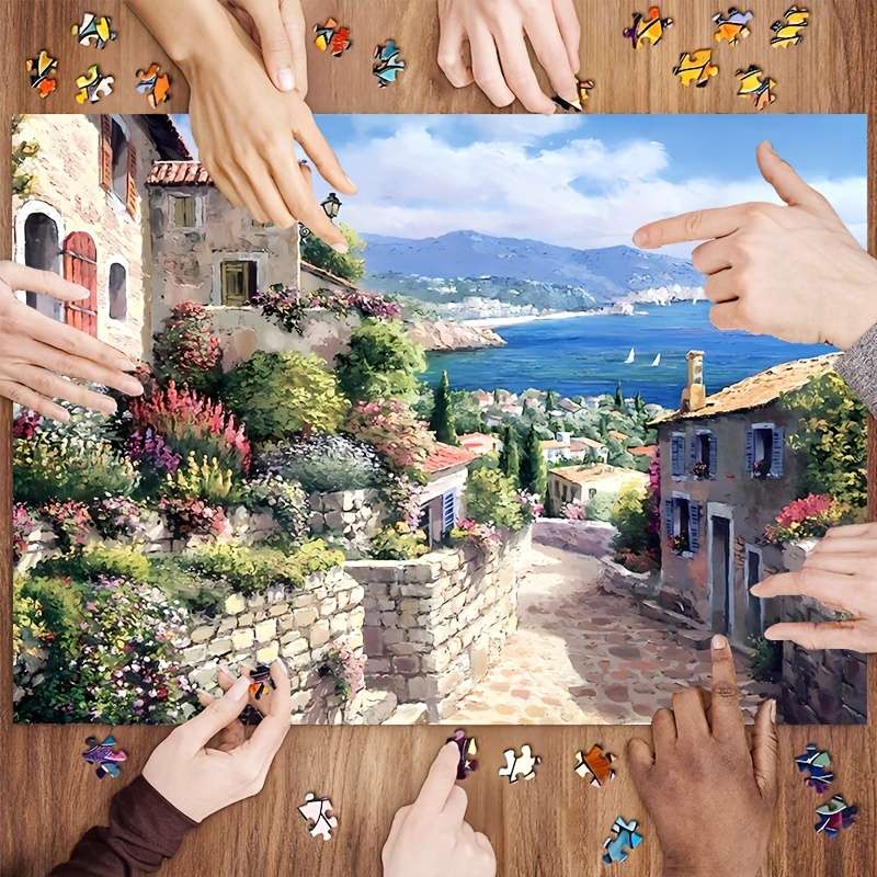 1000pcs Jigsaw Puzzle 50.04x70.1 cm Coastal Village Scene High-Definition Print