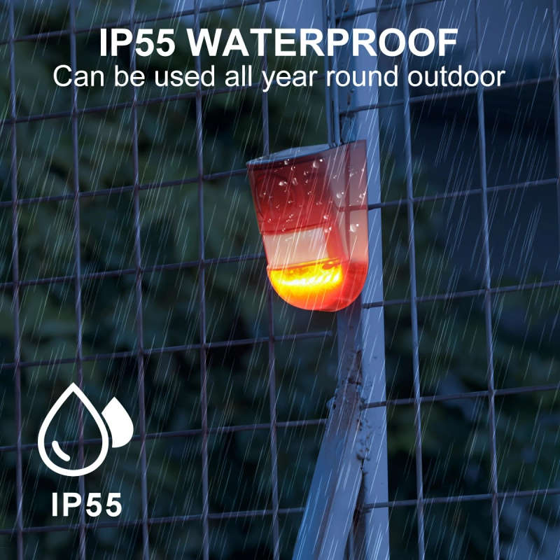 1pc Solar-Powered Security Alarm with 129Db Siren 6 LED Flashing Warning 400Mah Rechargeable Lithium