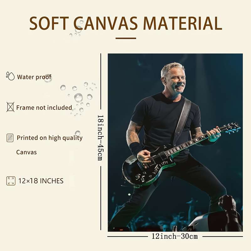 1pc  Frameless Canvas Print Iconic Black Guitarist Wall Art 30.48x45.72 cm Vibrant Live Perf