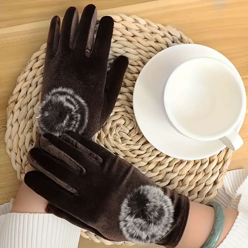 1 Pair Brown Warm Gloves