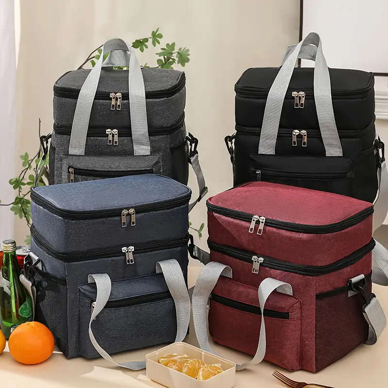 1pc Large Insulated Lunch Bag Double-Layer Leakproof Reusable Cooler Tote for Picnics Travel