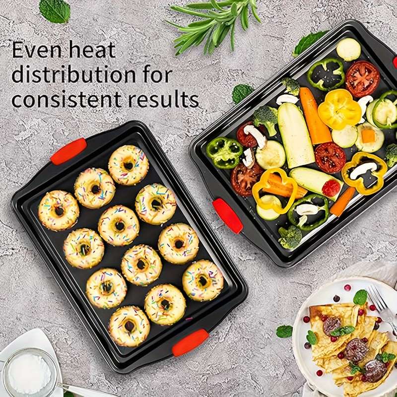 3-Piece Premium Non-Stick Metal Bakeware Set Durable Carbon Steel Heat Resistant Easy-Relea
