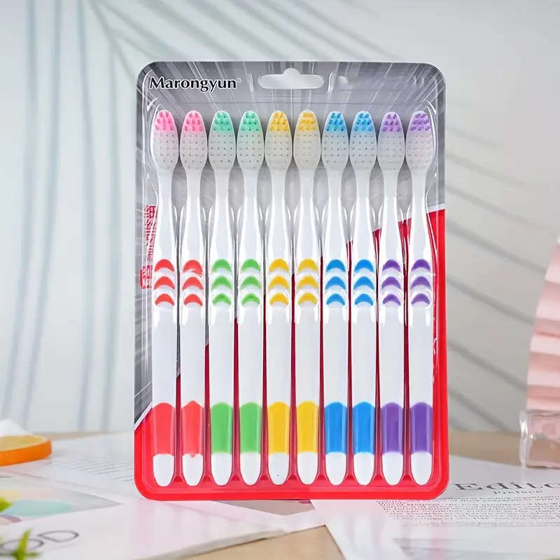 10Pack Bamboo Charcoal Nano Toothbrushes Soft Manual Toothbrushes For Adults Compact Polyester Bris