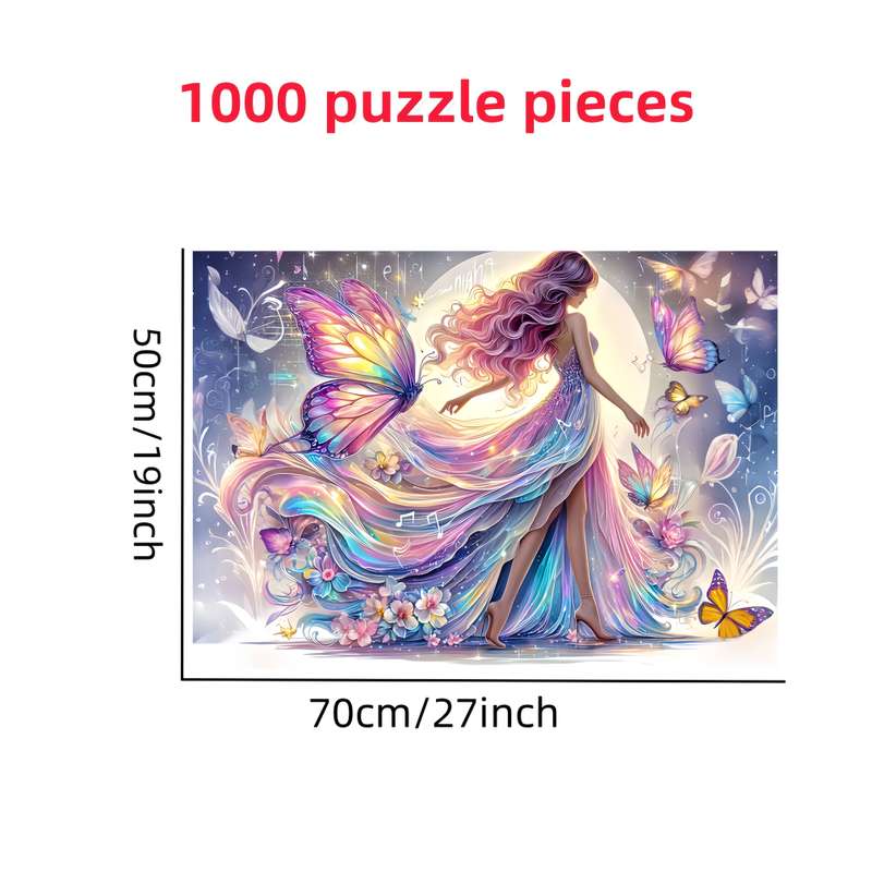 1000pcs Butterfly Fairy Jigsaw Puzzle Vibrant Night Sky Floral Design with Colorf